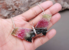 Tourmaline Big Butterfly Necklace in 925 Sterling Silver