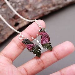 Top Quality Tourmaline Butterfly Necklace in 925 Sterling Silver