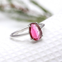 Bicolour Pink & White Flat Cut in 925 Sterling Silver