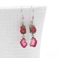 925 Sterling Silver Red-Green & Pink Tourmaline Earrings