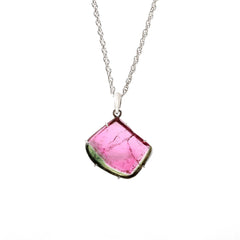 Statement Pink-Green Tourmaline Slice Pendant in 925 Sterling Silver