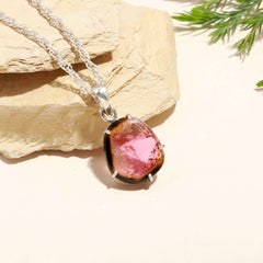 Pink-White Tourmaline Slice Pendant in 925 Sterling Silver