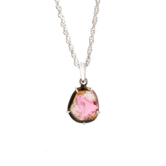 Pink-White Tourmaline Slice Pendant in 925 Sterling Silver