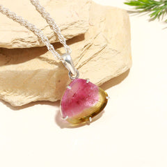Pink-Green Watermelon Tourmaline Slice Pendant