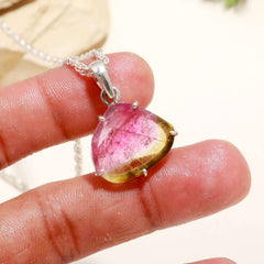 Pink-Green Watermelon Tourmaline Slice Pendant