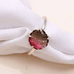Fine Quality Carved Tourmaline Flower Ring โ 925 Sterling Silver