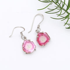 925 Sterling Silver White & Pink Watermelon Tourmaline Earrings