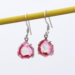 925 Sterling Silver White & Pink Watermelon Tourmaline Earrings