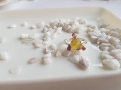 Yellow Tourmaline Flat Cut & Pink Tourmaline Cab Ring โ 925 Sterling Silver