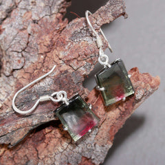 925 Sterling Silver Pink & Black Tourmaline Earrings