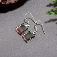 925 Sterling Silver Pink & Black Tourmaline Earrings