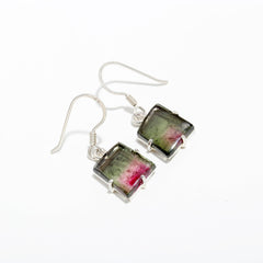 925 Sterling Silver Pink & Black Tourmaline Earrings