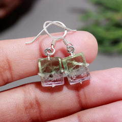 925 Sterling Silver Pink, White & Green Tourmaline Earrings