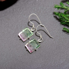 925 Sterling Silver Pink, White & Green Tourmaline Earrings