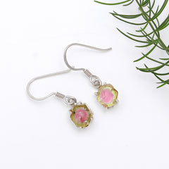 925 Sterling Silver Light Pink & Green Tourmaline Earrings