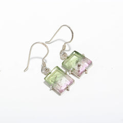 925 Sterling Silver Pink, White & Green Tourmaline Earrings