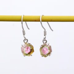 925 Sterling Silver Light Pink & Green Tourmaline Earrings