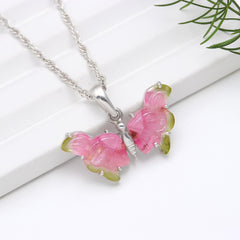 Designer Pink-Green Butterfly Pendant in 925 Sterling Silver