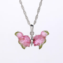 Designer Pink-Green Butterfly Pendant in 925 Sterling Silver