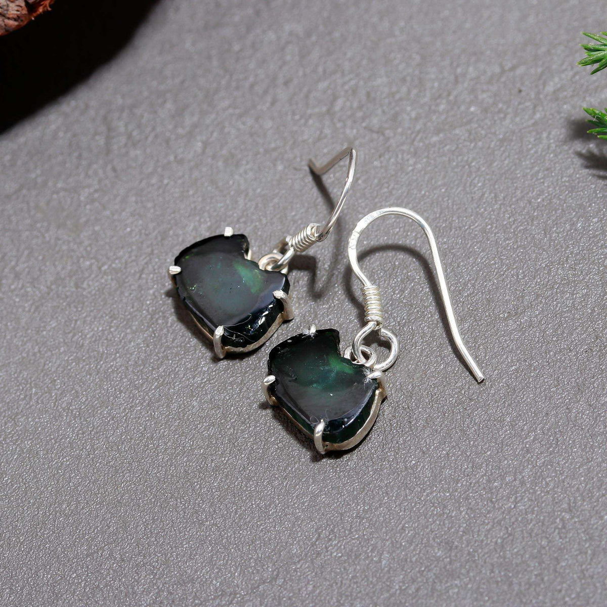 925 Sterling Silver Dark Watermelon Tourmaline Slice Earrings