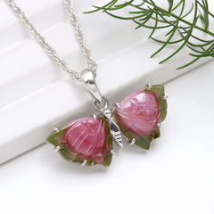Pink & Green Tourmaline Butterfly Pendant in 925 Sterling Silver