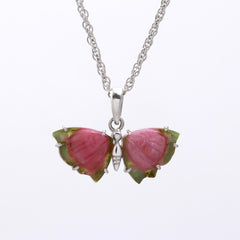Pink & Green Tourmaline Butterfly Pendant in 925 Sterling Silver
