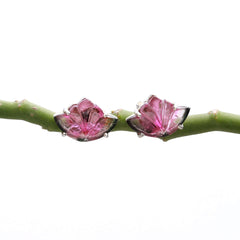 925 Sterling Silver Pink Carved Tourmaline Stud Earrings