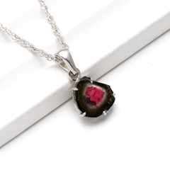 Watermelon Tourmaline Carved Pendant in 925 Sterling Silver