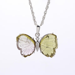 Hand-Carved Green Tourmaline Butterfly Pendant in 925 Sterling Silver