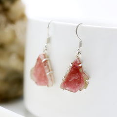Semi-Clean Watermelon Tourmaline Slice Earrings โ 925 Sterling Silver