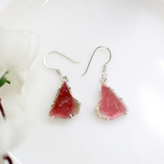 Semi-Clean Watermelon Tourmaline Slice Earrings โ 925 Sterling Silver