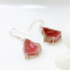 Semi-Clean Watermelon Tourmaline Slice Earrings โ 925 Sterling Silver