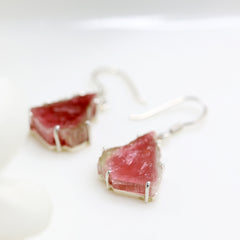 Semi-Clean Watermelon Tourmaline Slice Earrings โ 925 Sterling Silver
