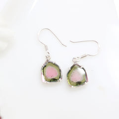 Light Center Watermelon Tourmaline Slice Earrings – 925 Sterling Silver