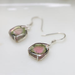 Light Center Watermelon Tourmaline Slice Earrings – 925 Sterling Silver