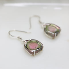 Light Center Watermelon Tourmaline Slice Earrings – 925 Sterling Silver