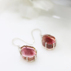 Pink Watermelon Tourmaline Slice Earrings โ 925 Sterling Silver