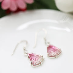 Pink Tourmaline Fan-Cut Earrings โ 925 Sterling Silver