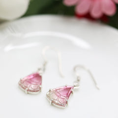 Pink Tourmaline Fan-Cut Earrings โ 925 Sterling Silver
