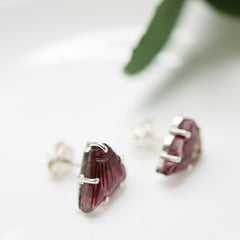 Carved Tourmaline Fan Stud Earrings โ 925 Sterling Silver