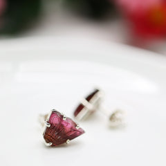Carved Tourmaline Fan Stud Earrings โ 925 Sterling Silver