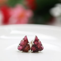 Carved Tourmaline Fan Stud Earrings โ 925 Sterling Silver