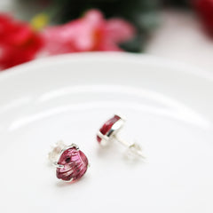 Rubellite Tourmaline Heart Carving Stud Earrings โ 925 Sterling Silver