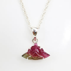 Carved Pink & Green Tourmaline Pendant โ 925 Sterling Silver