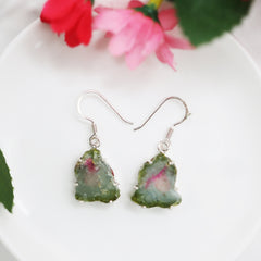 Pastel Watermelon Tourmaline Slice Earrings โ 925 Sterling Silver