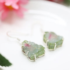 Pastel Watermelon Tourmaline Slice Earrings โ 925 Sterling Silver