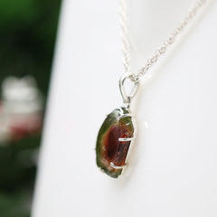 Pink & Green Tourmaline Slice Pendant โ 925 Sterling Silver