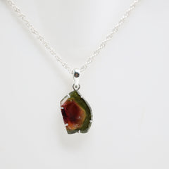 Pink & Green Tourmaline Slice Pendant โ 925 Sterling Silver