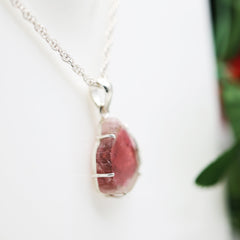 Classic Watermelon Tourmaline Slice Pendant – 925 Sterling Silver