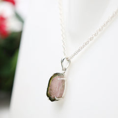 Watermelon Tourmaline Slice Pendant (Commercial Grade) โ 925 Sterling Silver